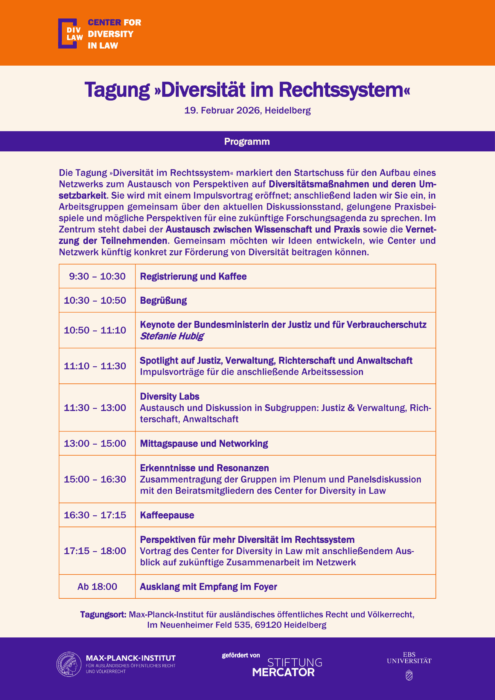 Tagung »Diversität im Rechtssystem« des Center for Diversity Law @ Max-Planck-Institut für ausländisches öffentliches Recht und Völkerrecht