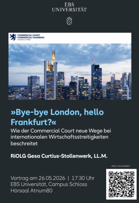 Vortrag von RiOLG Curtius-Stollenwerk, LL.M. »Bye-bye London, hello Frankfurt?« an der EBS Law School @ EBS Universität für Wirtschaft und Recht